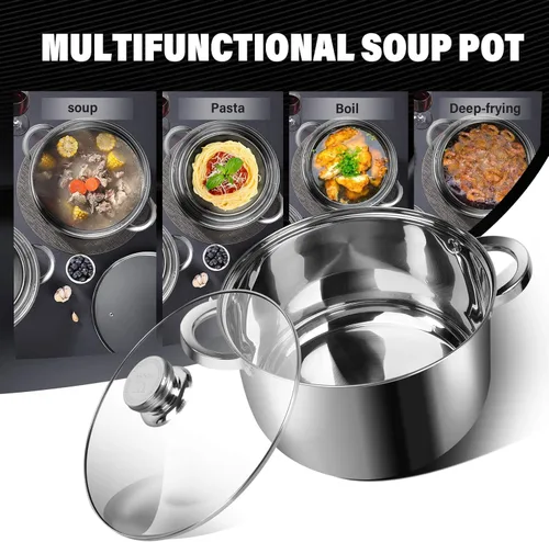 Vista 6 de Olla de sopa de 10 cuartos de galón con tapa de vidrio, olla de acero inoxidable de grado alimenticio de alta calidad, olla grande para cocinar