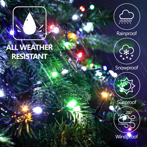 Vista 7 de iBaycon Cadena de luces de Navidad, 20 pies 240 LEDs, luces con flujo de agua conectables al aire libre, impermeables, 14 modos, cadena de luces