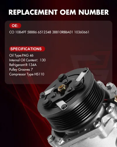 Vista 5 de Compresor de CA con embrague apto para Acura TSX 2004 2005 2006 2007 2008 Nuevo compresor de aire acondicionado con embrague 140331C 140331NC