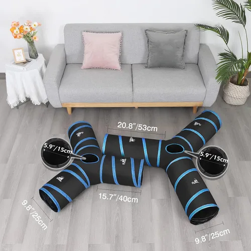 Vista 5 de Pawaboo Tubo de túnel para gatos - Túneles de 3 vías 25x53cm Extensible plegable Tienda de juego interactiva Juguetes laberinto Casa Cama con bolas