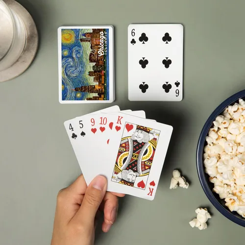 Vista 2 de Lantern Press Chicago, Illinois, Noche estrellada (52 cartas de juego, baraja de cartas de tamaño póquer con Jokers)