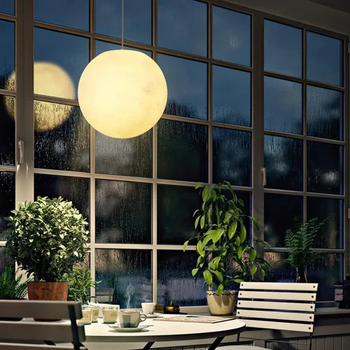 Vista 2 de Lámpara colgante de techo de luna, planeta creativo, luna, nórdico, lámpara colgante moderna de resina impermeable para exteriores, porche, jardín