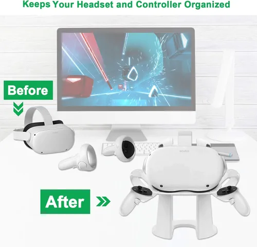 Vista 4 de NexiGo VR Stand with Controller Holder VR Headset Display Stand and Controller Mount Station for Oculus Quest 12 Oculus Rift S Oculus Rift White