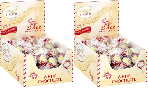 Vista 8 de Lindt LINDOR Trufas de chocolate blanco con menta, caramelo de chocolate blanco con suave centro de trufa de menta, 25.4 oz., 60