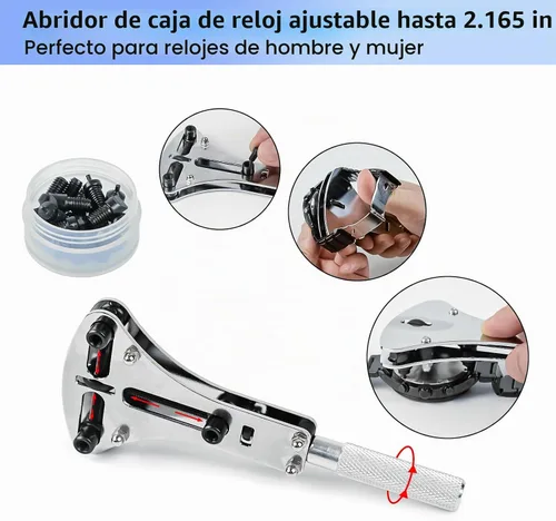 Vista 3 de Kit de reparación de reloj + prensa de reloj, juego de pines de eslabones de correa de reloj con funda de transporte, kit de herramientas