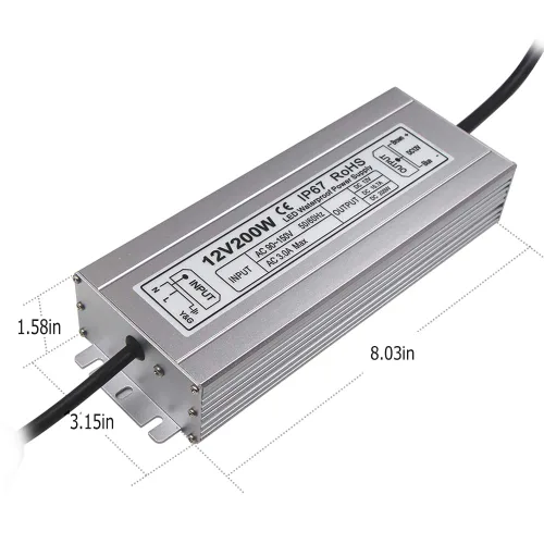 Vista 7 de Fuente de alimentación LED 200W High-powerTransformer impermeable IP67 12V DC adaptador de controlador para uso al aire libre