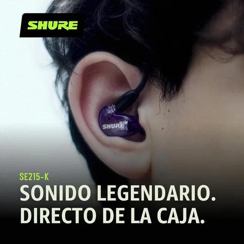 Vista 6 de Monitor SHURE SE215 Live Sound, Negro Professional in-ear monitors with deep bass, single dynamic driver, secure fit, detachable cable and
