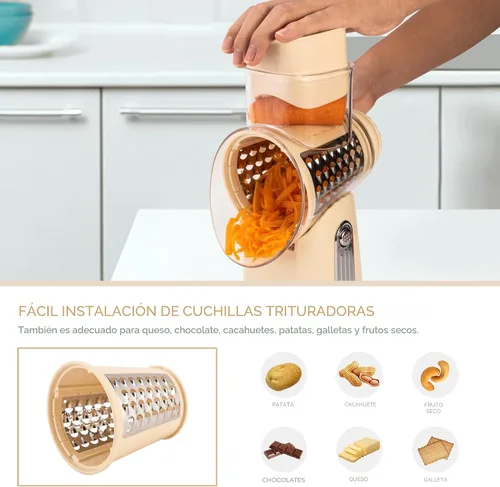 Vista 5 de SUSTEAS Rallador de queso rotativo con mango - Triturador de verduras con 5 cuchillas bien diseñadas y base de succión fuerte, rebanador