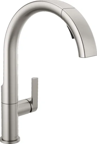Vista 8 de Delta Keele Grifo de cocina dorado cepillado con pulverizador extraíble, grifo de cocina de un solo agujero dorado cepillado moderno, manija única