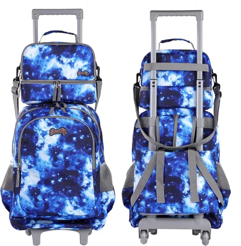 Vista 2 de seastig Rolling Backpack 18in Double Handle Backpack Kids Wheeled Backpack Roller Backpack with Lunch Bag Set Girls Boys