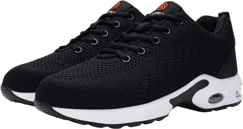 Vista 7 de FENLERN - Zapatos con punta de acero para mujer, tenis de seguridad ligeros con amortiguación de aire, zapatos de trabajo resistentes, fáciles