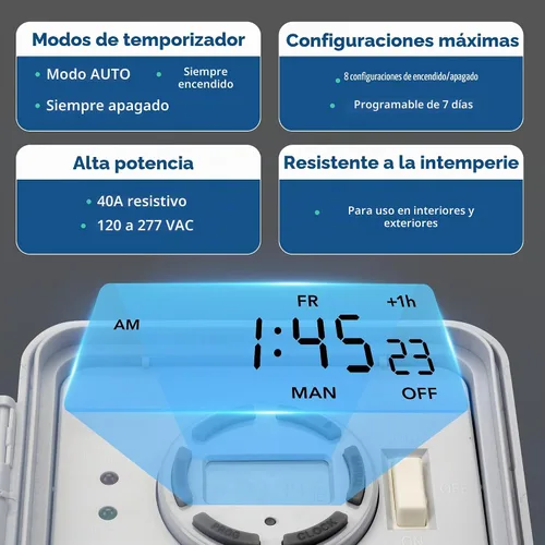 Vista 2 de BN-LINK Temporizador de bomba de piscina, caja de temporizador digital para exteriores, resistente programable de 7 días, 2 HP 40 A máximo, 120