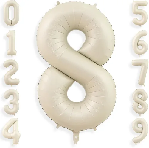 Vista 12 de Globos de 1 globo de color blanco crema de 40 pulgadas, globos grandes de número 1 de helio, globos grandes de aluminio de cumpleaños para niños