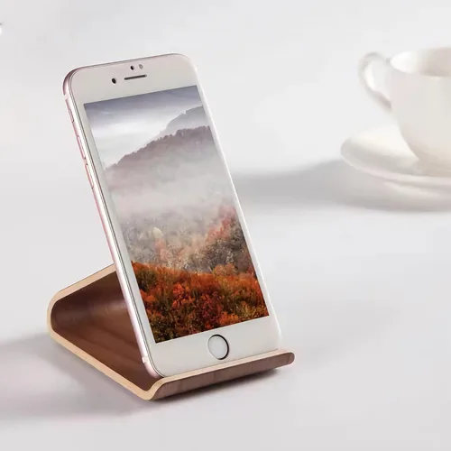 Vista 4 de Soporte de madera para teléfono celular, soporte universal para teléfono móvil, antideslizante, estable, soporte de teléfono de escritorio
