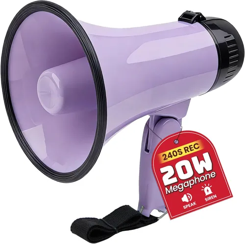 Vista 24 de MyMealivos 20W Megaphone Bullhorn, Built in Siren & 240s Recording, 5.4"×8.6" Portable Megaphone with Volume Control Cover Up to 300 feet+ for