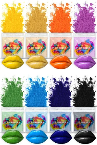 Vista 5 de MARBLERS Juego de colorantes en polvo de mica seguros para labios [Nudie 8 colores] Cosmético Pigmento de resina epoxi Tinte No tóxico