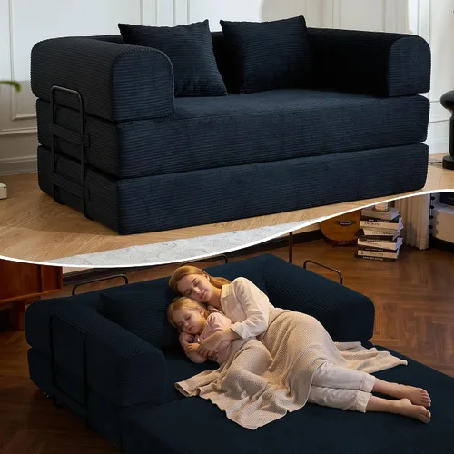 Vista 13 de Sofá cama convertible de 79 pulgadas, sofá futón sin hueso para sala de Marrón