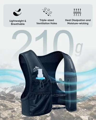 Vista 6 de Zelvot Chaleco para correr para mujeres y hombres, chaleco de hidratación Negro