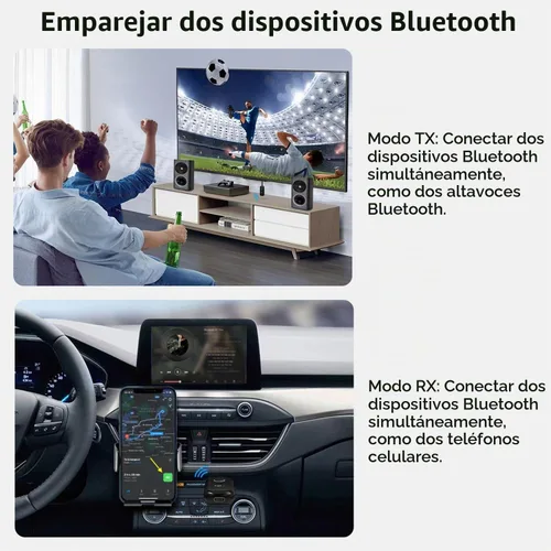 Vista 4 de Receptor transmisor de audio Bluetooth 5.2 para TV, 2 conexiones de dispositivos BT Transmisor Bluetooth para auriculares, adaptador