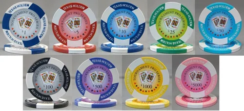 Vista 2 de Tournament PRO - Juego de póquer con fichas (11,5 gm, 500 fichas), con estuche de aluminio