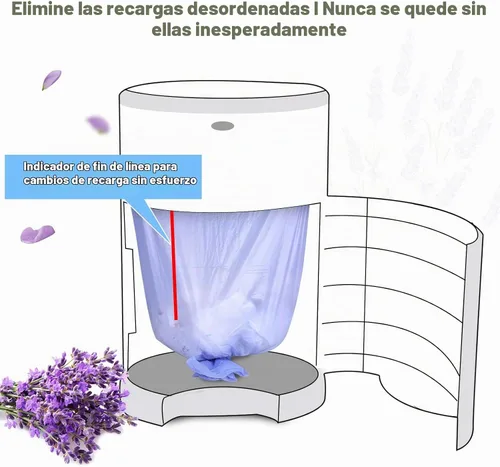 Vista 4 de Recambios compatibles con Dekor Classic, 30% de longitud extra, paquete de 4 forros para cubos de pañales con aroma a lavanda