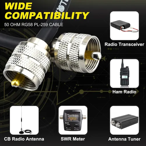 Vista 2 de Cable de puente PL259 de 1 pie - Cable coaxial RG58 de 15 pulgadas corto 50 ohmios coaxial para medidor SWR radio de radioaficionado radio CB