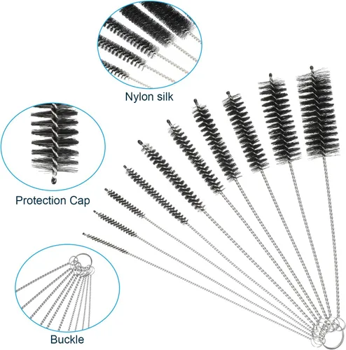 Vista 3 de Juego de 12 cepillos de filtro de acuario flexible de doble extremo para limpieza de tuberías de manguera de acero inoxidable de nailon largo