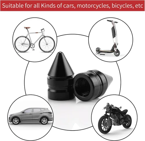 Vista 4 de Tapones para válvulas de neumáticos de automóvil, 4 piezas universales de aleación de aluminio, accesorios para neumáticos antipolvo para Negro