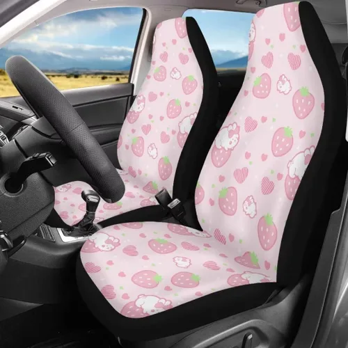 Vista 3 de Modysero Fundas universales para asiento de automóvil, con estampado de corazón de fresa rosa, cómodas, elásticas, se adaptan a la mayoría