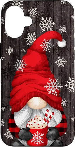 Vista 22 de iPhone 14 Pro Gnomo de Navidad rojo para mujeres con taza de cacao caliente lindo estuche de Navidad