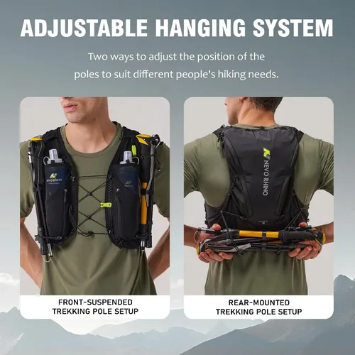 Vista 7 de N NEVO RHINO Chaleco de hidratación de Trail Running de 12L con 2 frascos Negro