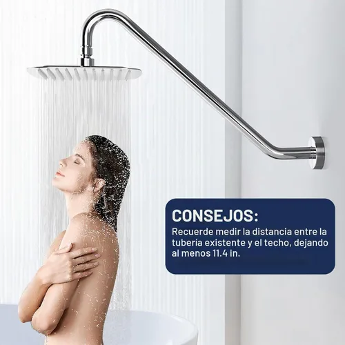 Vista 6 de Brazo de extensión de cabezal de ducha con brida Uvish de 17 pulgadas, tubo elevador de cabezal de ducha en forma de S, brazo extensor de ducha