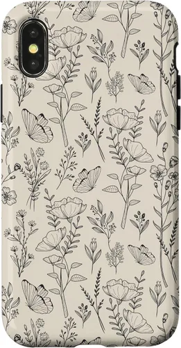 Vista 5 de Black & Cream Butterfly Meadow Botanical Wildflower Pattern Case for iPhone 17