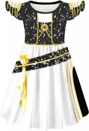 Vista 6 de Vestido con detalle de cadena brillante para niñas, traje de rendimiento inspirado en la moda K-pop para niñas