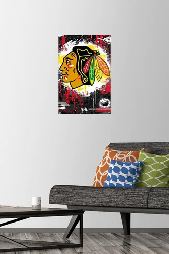 Vista 2 de Trends International NHL Chicago Blackhawks - Póster de pared con el logotipo Maximalist 23, 14.72 x 22.37 pulgadas, paquete de póster y alfiler