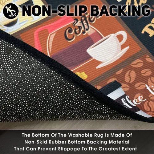 Vista 6 de Alfombras y esteras de cocina con tema de café (2 piezas), alfombra de cocina negra antideslizante lavable, suave, superabsorbente, juego