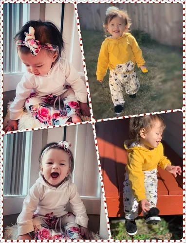 Vista 2 de CETEPY Ropa de bebé niña, sudadera con capucha de manga larga para bebé, pantalones + diademas, talla 0-24 meses