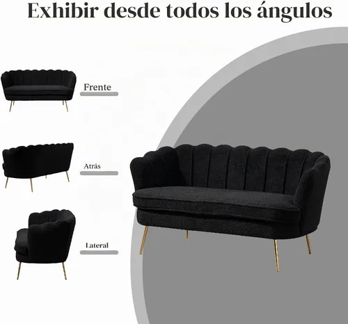 Vista 3 de Sofá pequeño tapizado de 2 plazas, color negro