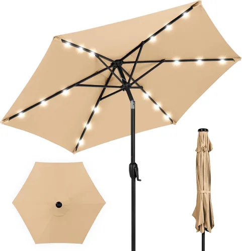 Vista 78 de Best Choice Products Sombrilla de Patio Solar de Poliéster con Luz LED de 10 pies con Ajuste de Inclinación y Tela Resistente a los Rayos UV - Gris