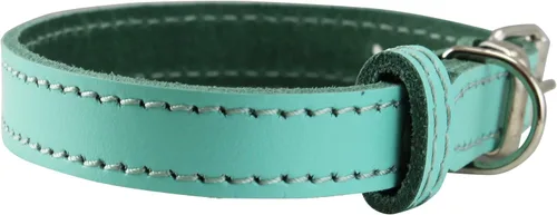 Vista 2 de Collar de perro de cuero genuino para perros y cachorros más pequeños, 3 tamaños, turquesa (cuello: 9.25"-11"; 1/2" de ancho)