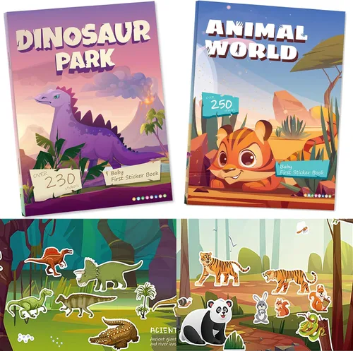 Vista 9 de Libro de calcomanías de dinosaurios para niños, más de 230 calcomanías y 8 escenas, parque de dinosaurios, libro de actividades lado a lado