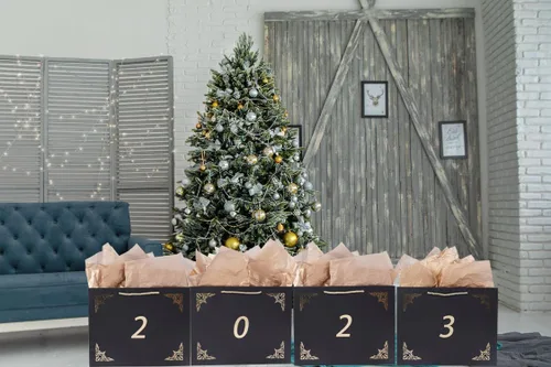 Vista 4 de Lyforpyton Bolsas de regalo grandes con papel de seda y tarjeta de 12.6 x 4.3 x 9.8 pulgadas, bolsa de regalo negra para hombres y mujeres