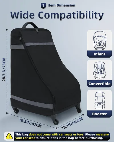 Vista 2 de Bolsa de asiento de coche mochila con ruedas para viajes aéreos, funda acolchada extra grande para asiento de automóvil, bolsa de control de puerta