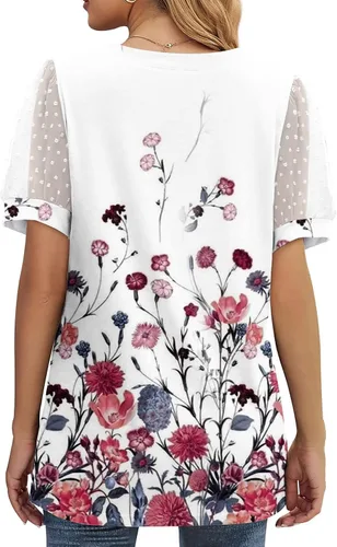 Vista 6 de Casual Summer Tops for Women Short Sleeve Pattern Blouses Basic Designed V-Neck Tee Shirts Beach Outfits for Women