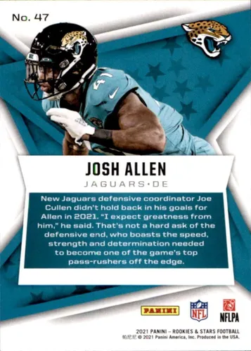 Vista 2 de 2021 Panini Rookies and Stars Football #47 Josh Allen Jacksonville Jaguars Official NFL Trading Card