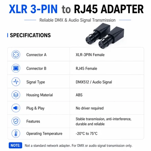 Vista 3 de Conector DMX a RJ45 Ethernet RJ45 a 3 pines 5 pines XLR DMX hembra Macho (3PIN_Female_2Pcs)