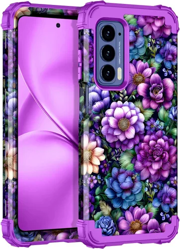 Vista 9 de LONTECT Funda para Moto Edge 2021, Moto Edge 5G UW, funda floral a prueba de golpes, 3 en 1, híbrida resistente, resistente, funda protectora