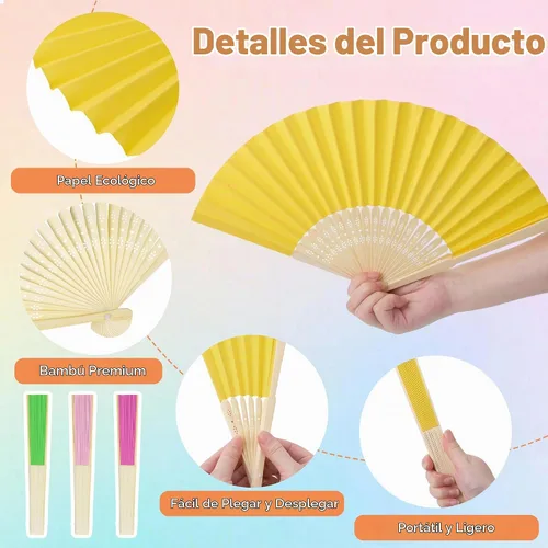 Vista 3 de Aodaer Abanicos plegables de papel de bambú para regalo de boda, recuerdos de fiesta, bricolaje, decoración del hogar, multicolor