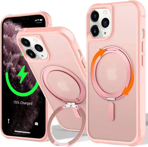 Vista 106 de UMIONE - Funda con diseño de anillo magnético giratorio de 360° para iPhone 11, soporte de bucle invisible integrado, compatible con Magsafe, funda