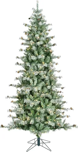 Vista 10 de Fraser Hill Farm Árbol de Navidad artificial delgado de abeto búfalo de 9 pies con luces LED dobles multicolor y blanco cálido, árbol falso plegable